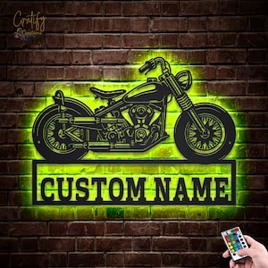 Choper Motorcycle Metal Sign With Lights,Personalized Motorbike Biker Name Signs,Motorcycle Metal Wall Art,Garage Decor,Motocross Biker Gift