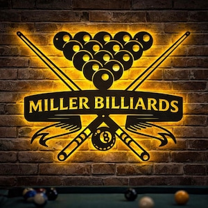 Custom Billiards LED Metal Sign | Pool Table Light Game Room Wall Art