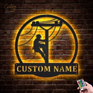 Lineman Metal Sign LED Lights v4, Custom Lineman Metal Sign, Lineman Job Neon Sign, LineWork Neon Metal Wall Decor