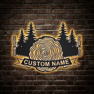 Woodworking Lumberjack Metal Sign LED Lights v4, Custom Lumberjack Metal Sign, Lumberjack Neon Metal Decor, Lumberjack Wall Hanging
