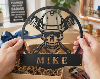Custom Skull Plumbing Metal Sign Art, Personalized Plumbing Metal Sign, Plumbing Wall Decor, Plumber Wall Art, Cute Plumbing Wall Hanging