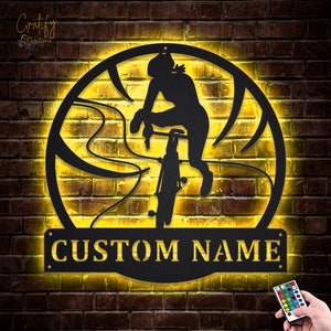 Bicycle Metal Sign LED Lights v9, Custom Bicycle Sport Metal Sign, Cycling Neon Metal Sign, Cyclist And Biker, Bicycle Wall Hanging