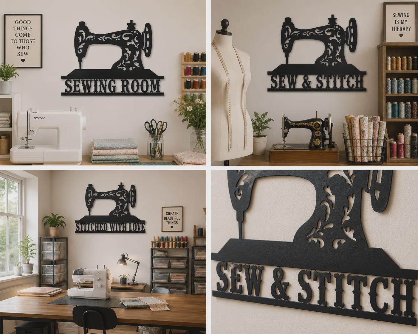 Sewing Machine Metal Wall Art | Custom Quilting Room Sign Laser
