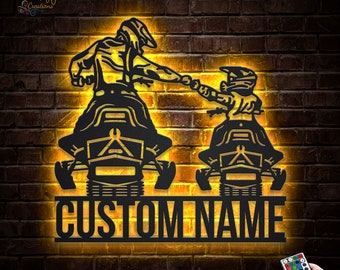Father and Son Snowmobile Metal Sig LED Lights, Custom Father and Son Snowmobile Metal Sign, Snowmobile Neon Sign Metal Wall Decor