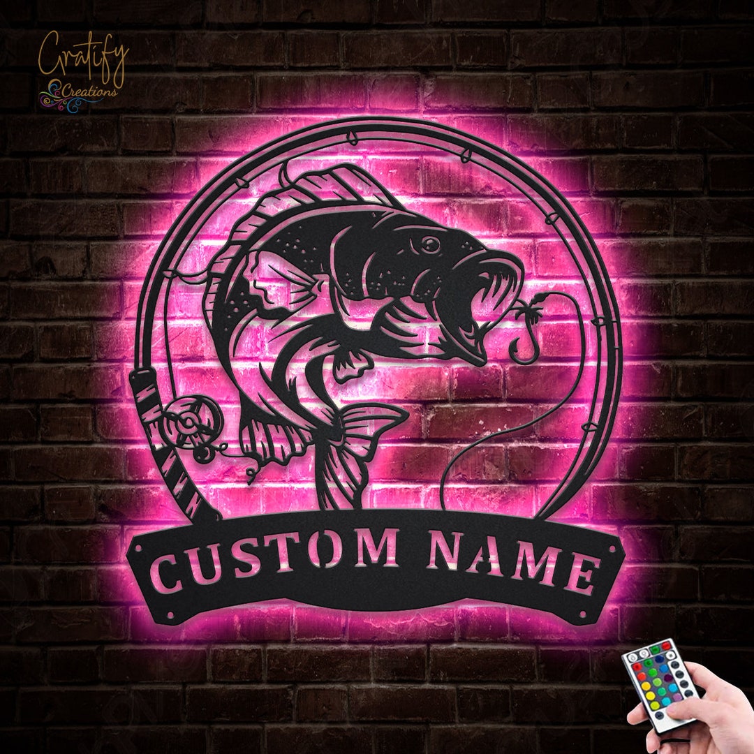 Custom Bass Fishing Fish Pole Metal Wall Art With LED Lights Etsy