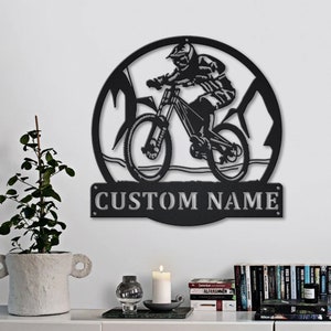 Downhill Mountain Biking Monogram Metal Sign Art, Custom Mountain Biking Metal Sign,Biker Lover Sign Decoration For Living Room