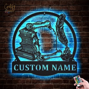 Book Metal Wall Art LED Lights v3, Custom Book Fans Metal Signs, Book Neon Metal Wall Decor, Book Wall Hanging For Decoration