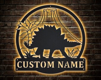 Custom Stegosaurus Metal Wall Sign with LED Lights
