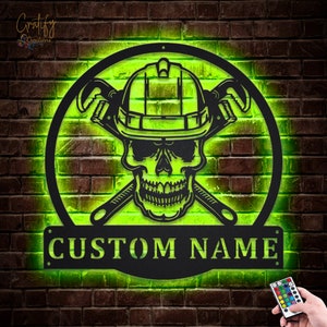 Skull Plumbing Metal Sign LED Lights, Custom Plumbing Metal Sign, Plumbing Neon Metal Wall Decor, Plumber Wall Hanging For Decoration