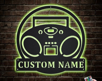 Personalized Radio Metal Sign With LED Lights V2, Custom Radio Vintage Sign, Radio Shop Home Decor, Radio Studio Name Sign