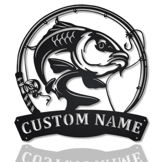 Carp Fishing Fish Pole Metal Sign Art, Custom Carp Fishing Metal