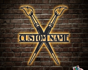 Paint Brush Metal Sign LED Lights v1, Custom Paint Brush Painter Sign, Paint Brush Painter Neon Decor,Paint Wall Hanging For Decoration