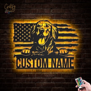 Personalized US Golden Retriever Metal Sign With LED Lights | Custom Golden Retriever Metal Sign | Hobbie Gifts | Birthday Gift | Dog Gift