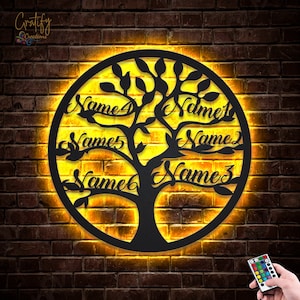 Tree Of Life Metal Wall Art With LED Lights, Custom Family Metal Signs, Tree Of Life Neon Metal Wall Decor, Tree Of Life Neon Wall Hanging