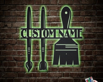 Paint Brush Metal Sign LED Lights v3, Custom Paint Brush Painter Sign, Paint Brush Painter Neon Decor,Paint Wall Hanging For Decoration