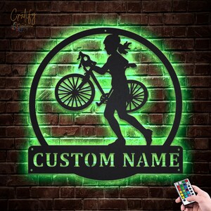 Bicycle Metal Sign LED Lights v6, Custom Bicycle Sport Metal Sign, Cycling Neon Metal Sign, Cyclist And Biker, Bicycle Wall Hanging