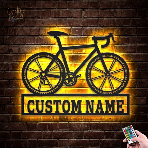 Bicycle Sport Metal Sign LED Lights custom Bicycle Sport Metal