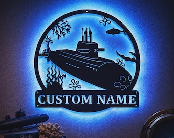 Submarine LED Metal Sign | Custom Navy Wall Decor with Lights