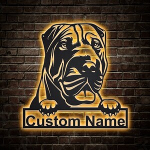 Personalized Shar Pei Dog Metal Sign With LED Lights, Custom Bulldog Metal Sign, Shar Pei Dog Wall Art, Metal Dog Sign Home Decor