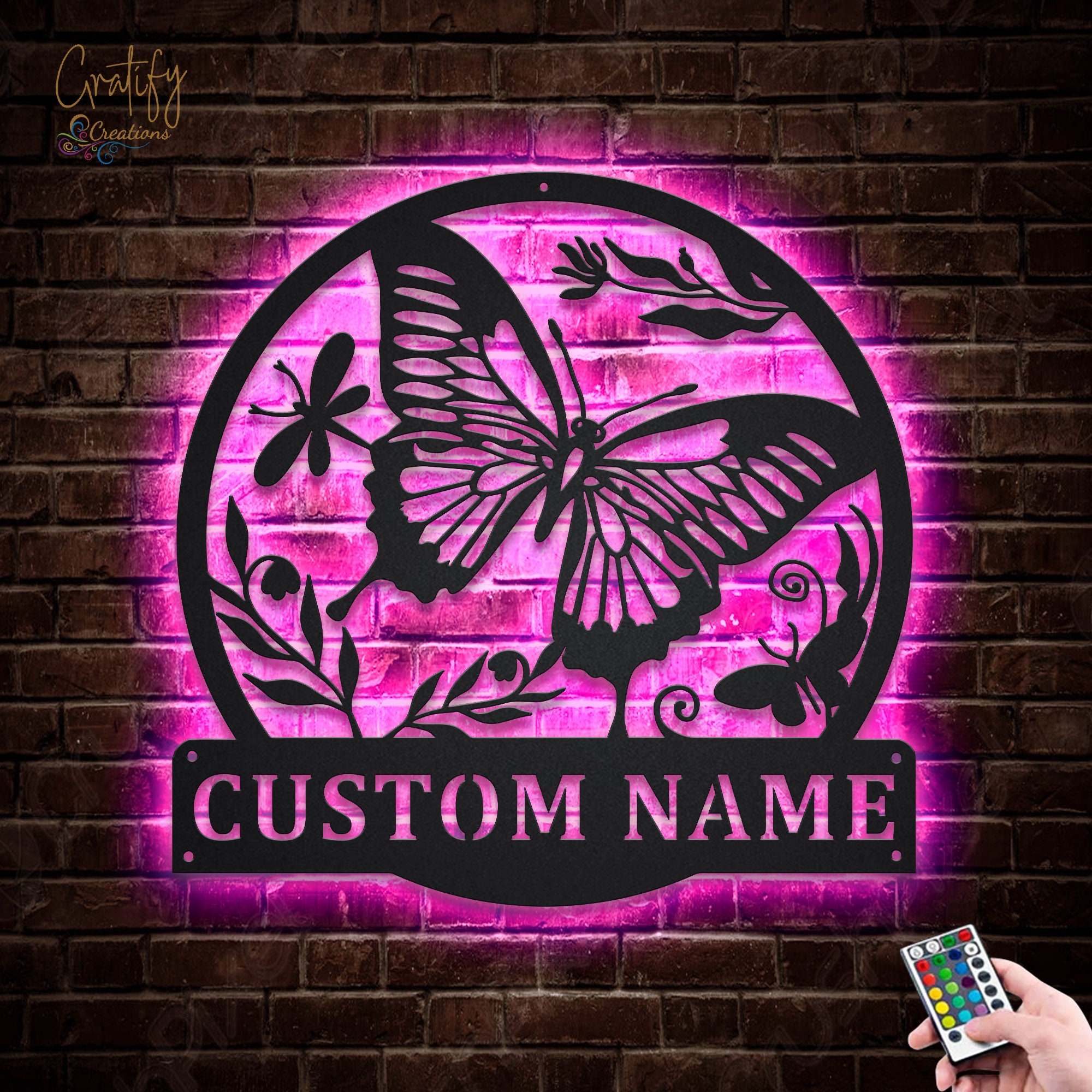 Butterfly Metal Sign LED Lights V2, Custom Butterfly Metal Sign ...