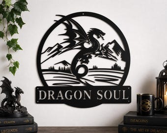 Custom Dragon Monogram Metal Sign Art v5, Personalized Dragon Metal Sign Custom Dragon Name Sign, Dragon Lover Decoration For Living Room