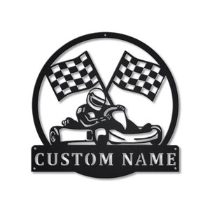 Benutzerdefinierte Go Kart Racing Monogramm Metallschild Kunst, personalisiertes Go Kart Racing Metallschild, Go Kart Racer Namensschild, Rennsportfan