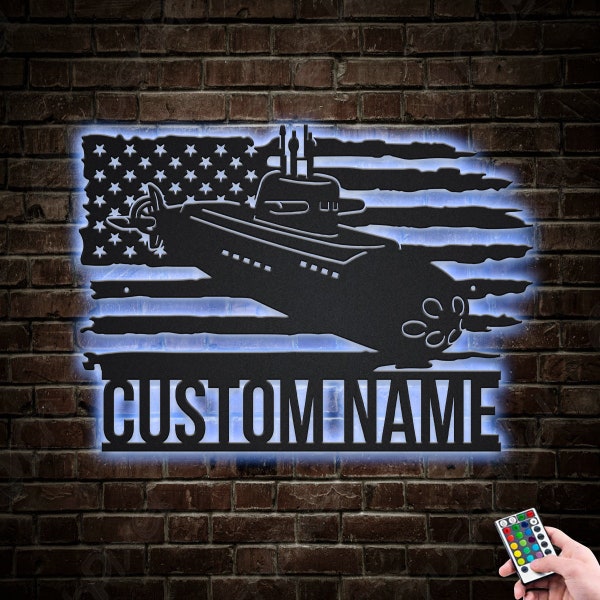 Custom US Submarine Metal Sign With LED Lights, Personalized Submarine Metal Sign, Submarine House Sign, Navy Submarine Name