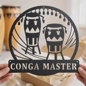 Personalized Conga Music LED Metal Wall Sign, RGB Color Changing Studio Decor, Percussionist Gift