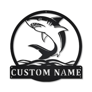 Shark Monogram Metal Sign Art, Custom Shark Beach Metal Sign, Metal Beach Sign, Ocean Animals Wall Art