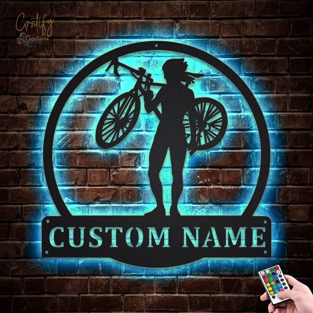 Bicycle Metal Sign LED Lights V8, Custom Bicycle Sport Metal Sign ...