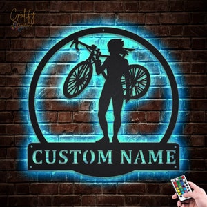 Bicycle Metal Sign LED Lights v8, Custom Bicycle Sport Metal Sign, Cycling Neon Metal Sign, Cyclist And Biker, Bicycle Wall Hanging