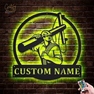 Lineman Linework Metal Sign LED Lights v5, Custom Lineman Metal Sign, Lineman Neon Sign, Lineman Linework Neon Decor Wall Hanging