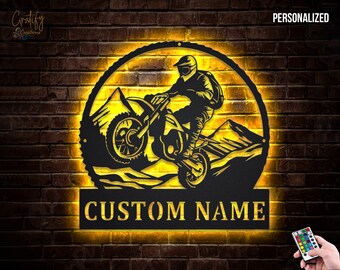 Motorcycle Sign, Custom Dirt Bike Wall Art with LED, Unique Biker Gift, Perfect for Motocross Rider Home Decor