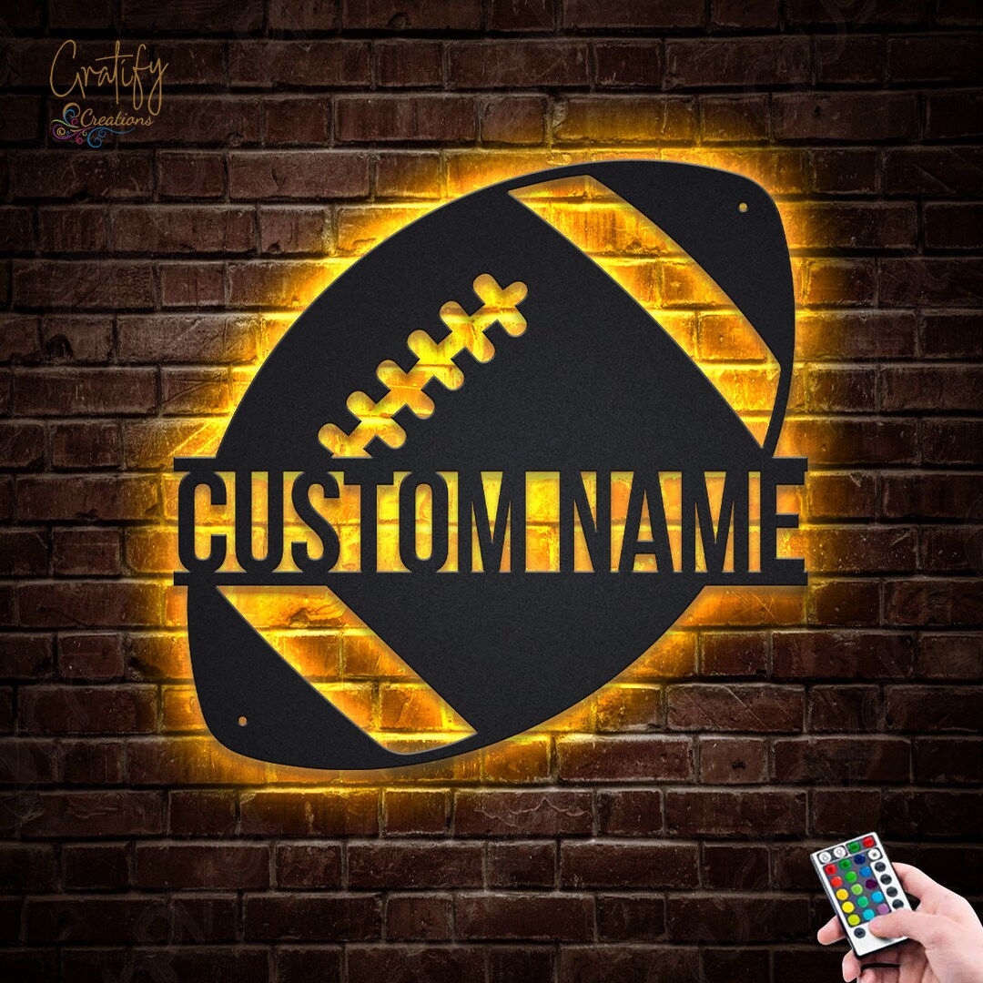 Football Ball Metal Wall Art LED Lights, Custom Football American Metal