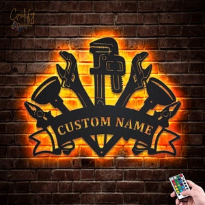 Plumber Tools Metal Sign LED Lights, Custom Plumbing Metal Sign, Plumber Neon Metal Wall Decor, Plumbing Wall Hanging For Decoration