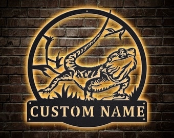 Custom Bearded Dragon Animal Metal Sign With LED Lights, Custom Bearded Dragon Animal Signs, Bearded Dragon Wall Hanging For Decoration