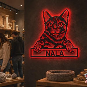 Custom Bengal Cat Metal Wall Art With LED Lights, Personalized Bengal Cat Metal Sign, Bengal Cat Wall Hanging For Decoration,Cat Metal Decor image 7
