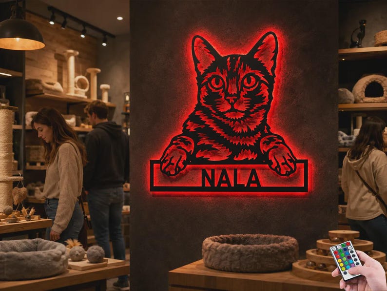 Custom Bengal Cat Metal Wall Art With LED Lights, Personalized Bengal Cat Metal Sign, Bengal Cat Wall Hanging For Decoration,Cat Metal Decor image 7