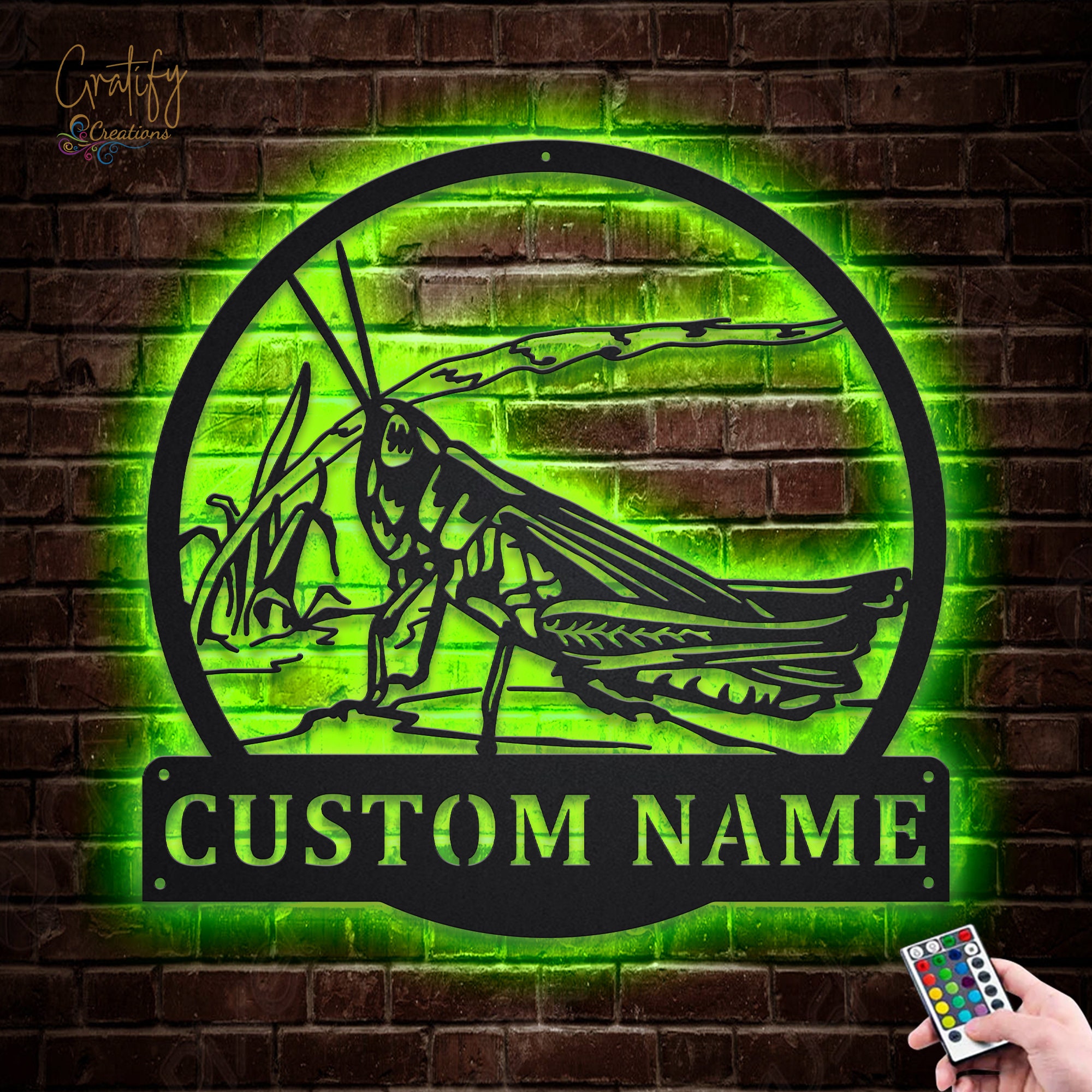 Custom Grasshopper Animal Metal Sign With LED Lights, Personalized