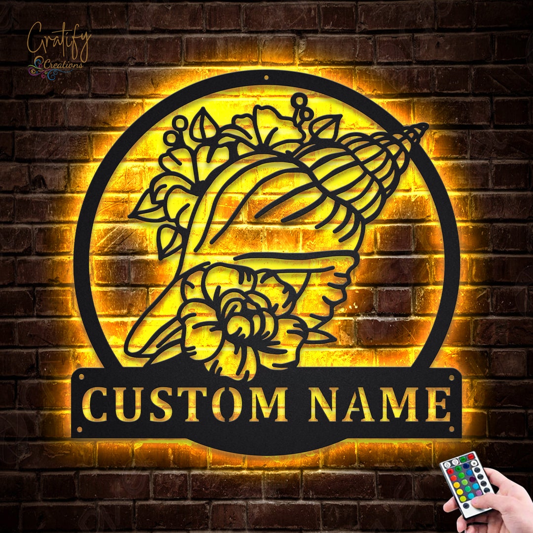 Flower Seashell Metal Sign LED Lights V3, Custom Seashell Metal Sign ...