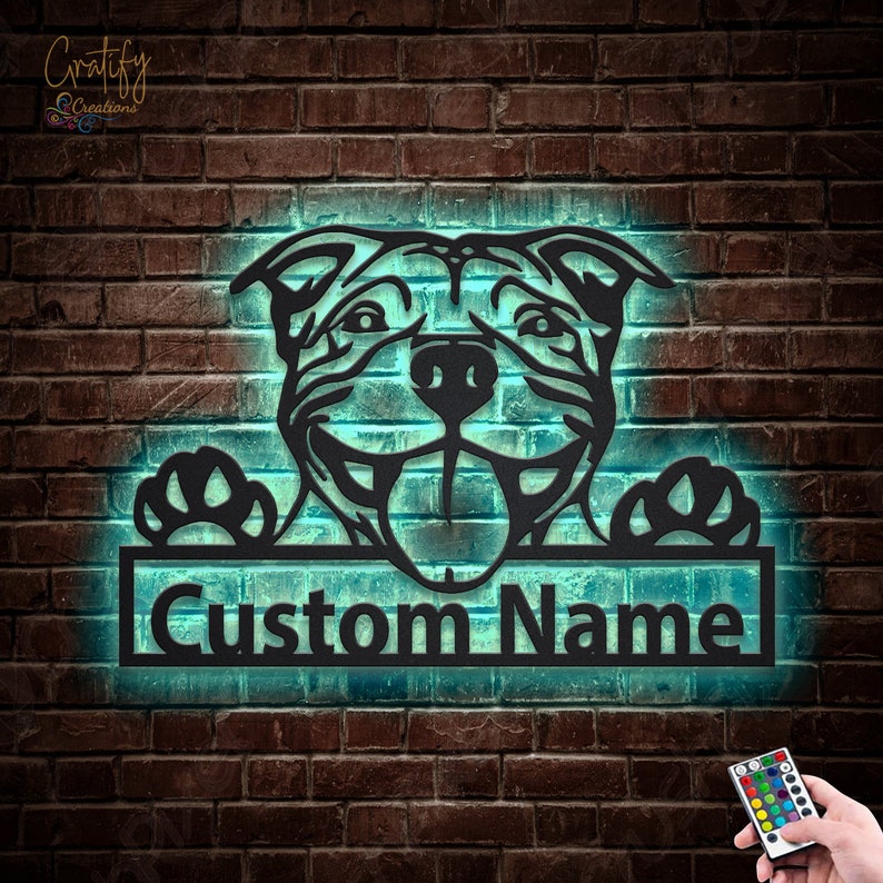 Custom American Pitbull Dog Metal Wall Art With LED Lights Etsy
