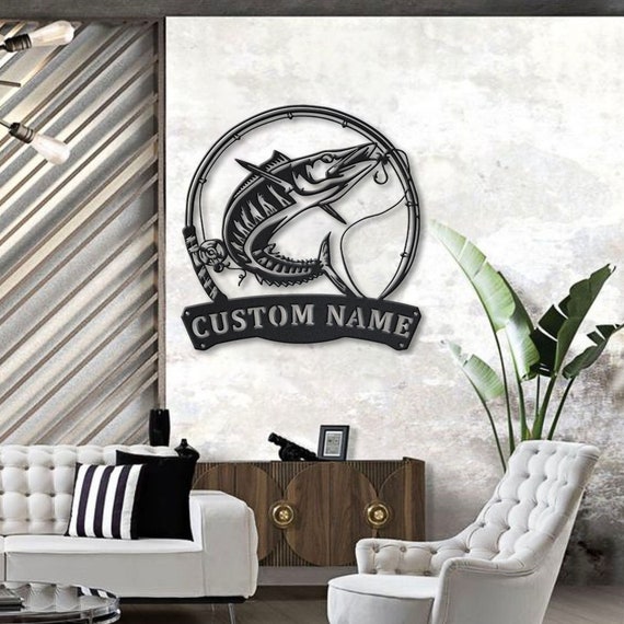 Wahoo Fishing Fish Pole Metal Sign Art, Custom Wahoo Fishing Metal