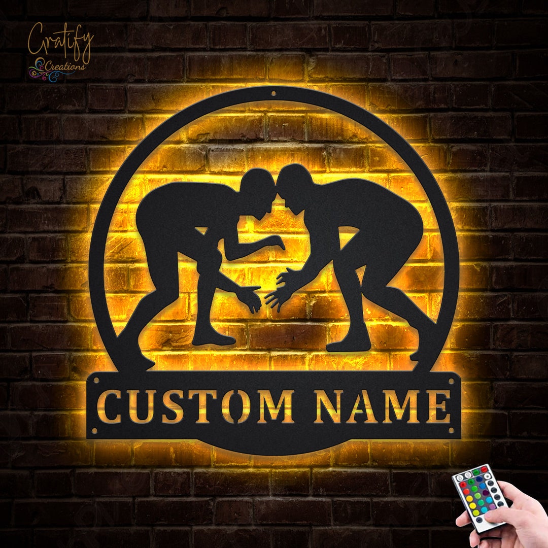 Wrestling Sport Metal Sign With LED Lights V3 Custom Etsy