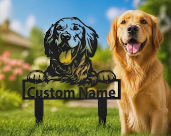 Decorazione da giardino in metallo personalizzata con Golden Retriever, insegne in metallo personalizzate con Retriever, decorazioni in metallo con Golden Retriever, arazzo da parete con cane come decorazione