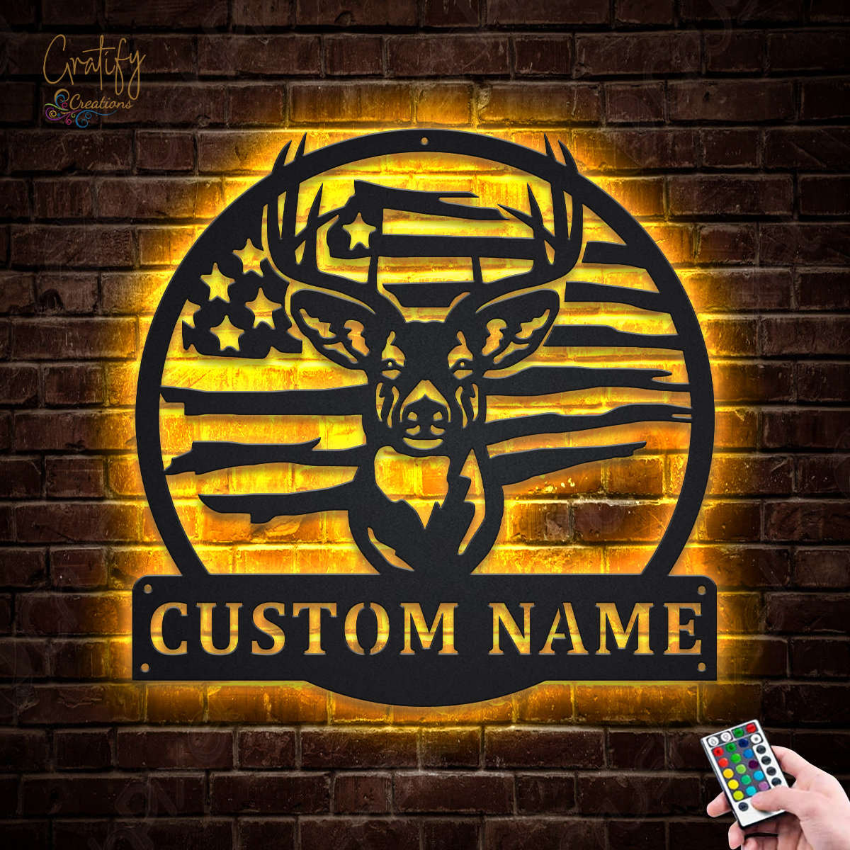 Custom US Flag Deer Hunting Metal Wall Art With LED Lights, Custom Deer Hunting Metal Sign, Deer Hunter Metal Wall Decor, Deer Wall Hanging