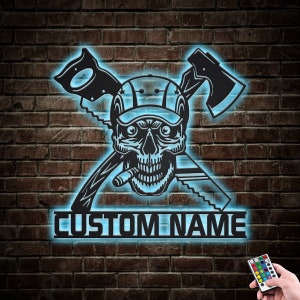 Lumberjack Axe Metal Wall Art LED Lights v2, Custom Lumberjack Metal Sign, Lumberjack Neon Metal Wall Decor, Lumberjack Wall Hanging