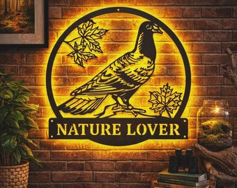 Pigeon Bird Monogram Custom Metal Wall Art With LED Lights, Custom Pigeon Bird Metal Signs, Pigeon Bird Neon Sign Wall Decor