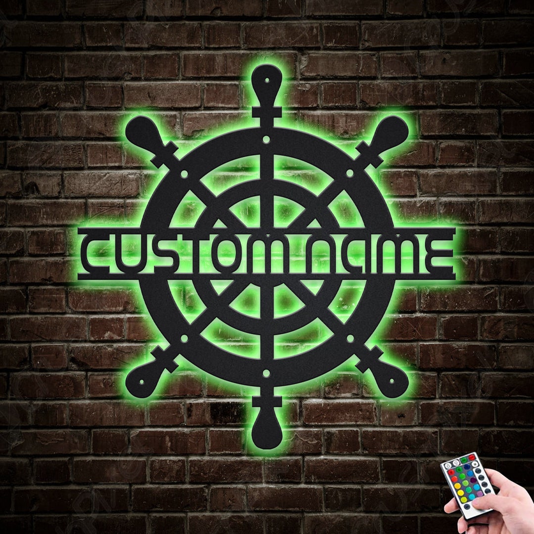 Ship Wheel Metal Sign LED Lights V2, Custom Ship Wheel Metal Sign, Ship ...