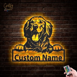 Custom Golden Retriever Metal Sign With LED Lights, Golden Retriever Metal Wall Art , Dog Wall Decor, Golden Retriever Wall Hanging