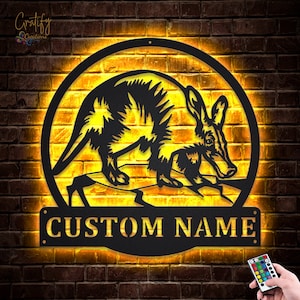 Aardvark Animal Metal Sign LED Lights, Custom Aardvark Animal Metal Sign, Metal Aardvark Sign, Aardvark Neon Metal Sign, Animal Wall Hanging